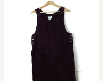 ON SALE Vintage Dark Purple Corduroy Sleeveless Long Dress/Jumper from 1990's