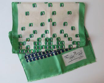 MAGGY ROUFF SCARF - Vintage green, cream and blue silk scarf from the 1960's