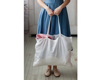Linen Bag, Grocery Bags, Beach Bag, White Bag, Tote Bag, Large Bag, Shopping Bag, Shoulder Bag, Casual Bag, Matilda Bag, White Magnolia