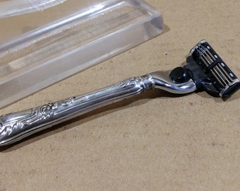Handmade Gillette Mach 3 Razor handle silver 800