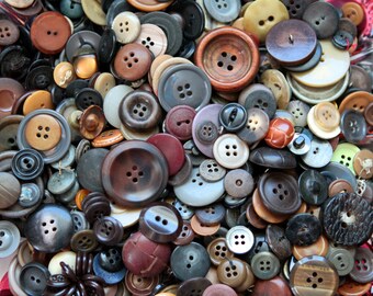 Buttons - Supplies - Vintage Button Lot, pound of buttons, bulk buttons, bulk button lot, ugly buttons, craft buttons, brown buttons, grey