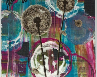 ACEO Original Abstract Acrylic Painting / Mixed Media Modern Art/ Artist Trading Card / Make a Wish / Signed