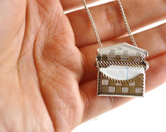 Antique Silver Envelop Locket - Silver Necklace