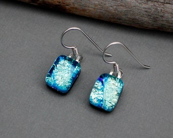 Dichroic Glass Earrings - Sterling Silver Dangle Earrings - Fused Glass Earrings - Unique Earrings - Gift For Her