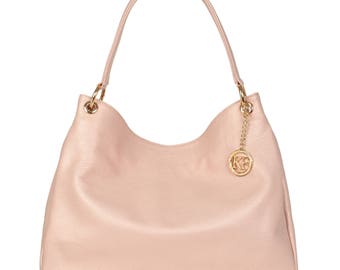 Leather Hobo Bag, Beige Leather Hobo Bag, Women's Leather Hobo Purse KF-1114