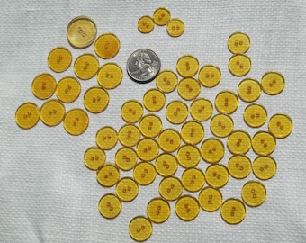 Applejuice Bakelite Buttons 53 Lot Sew - Thru, Translucent ,Great Condition ,1/2" , 5/8" ,6/8" , 7/8" ,Golden Yellow,Clear ,Craft Supplies