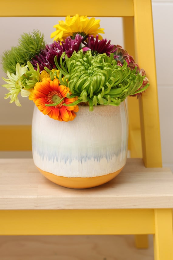 orange and cream bud vase // accent vase // boho vase // small flower vase