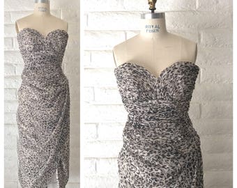 Vintage Victor Costa leopard print strapless dress /small