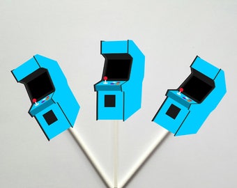 Arcade Cupcake Toppers, Arcade Game Cupcake Toppers, Video Game Cupcake Toppers - Gaming Cupcake Toppers, 80's cupcake toppers, Blue Arcade