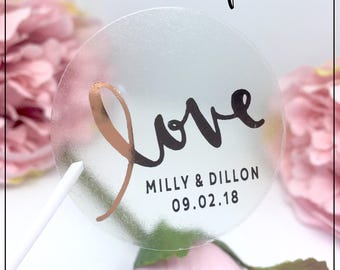 Love Foil Transparent Stickers x 24 round label in Gold, Rose Gold, Silver or Matt black - Can Personalise Wedding | Favours | Metallic