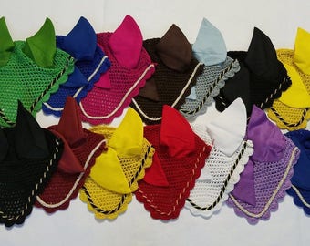 New Horse Fly Bonnet with Ear Fly veil /Mask/Hood Net Breathable Cotton Full/Cob/Pony