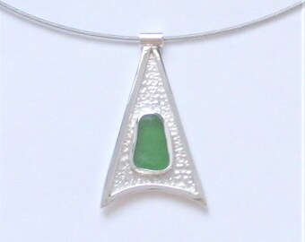 Sea Glass Jewelry - Sterling Green Sea Glass Necklace