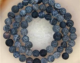 5 FIRE 8 MM BLACK DRAGON VEINS AGATE BEADS.