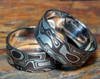 8mm Mokume Gane Ring Band mokume Ring Mokume Wedding Band silver mokume copper mokume gane Japanese mens mokume ring wedding band
