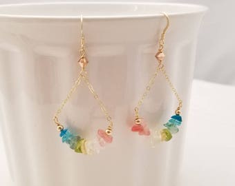 Ombre Quartz Earrings, Rainbow Shaded Quartz Earrings, Quartz Dangle Earrings, Quartz Drop Earrings, Party Earrings, Bradal Shower