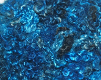 Wool Doll Hair, Hand Dyed, Cotswold wool locks, Locks for Spinning, Felting, Blythe Doll Hair, Dark Charcoal with Punk Blue Highlights 1 oz.