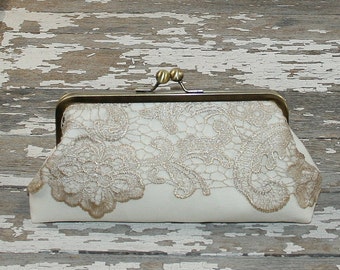 Personalized Silver Grey Lace Clutch