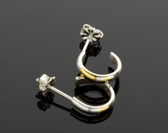 Handmade Silver and Gold Hoop Post Earrings