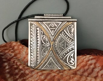 Tuareg Pendant Silvermix/Copper with Leather Cord, Morrocan Sahara