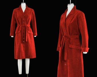 Vintage 1970's Ultrasuede Dress - Ruby Red Shirt Dress - Collar - Button Front - Long Sleeve - Halston Inspired - Medium Large - Holiday