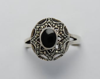 Onyx and marcasite ring and sterling silver, onyx vintage ring, onyx rings, vintage rings, onyx rings, onyx and marcasite, onyx, vintage