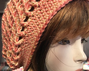 Coral and Yellow Hippie Rasta Tam Slouchy Hat crochet handmade