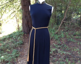 Vintage 1970's Alfred Shaheen Black Dress * Cheongsam * Maxi * Size Small to Medium