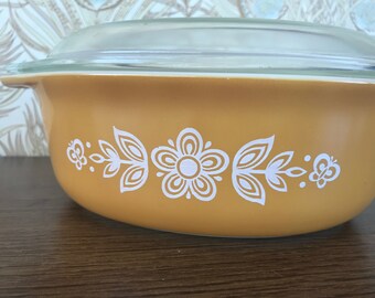 Vintage Pyrex Butterfly Gold Small Casserole Dish Refrigerator Dish Baking Dish