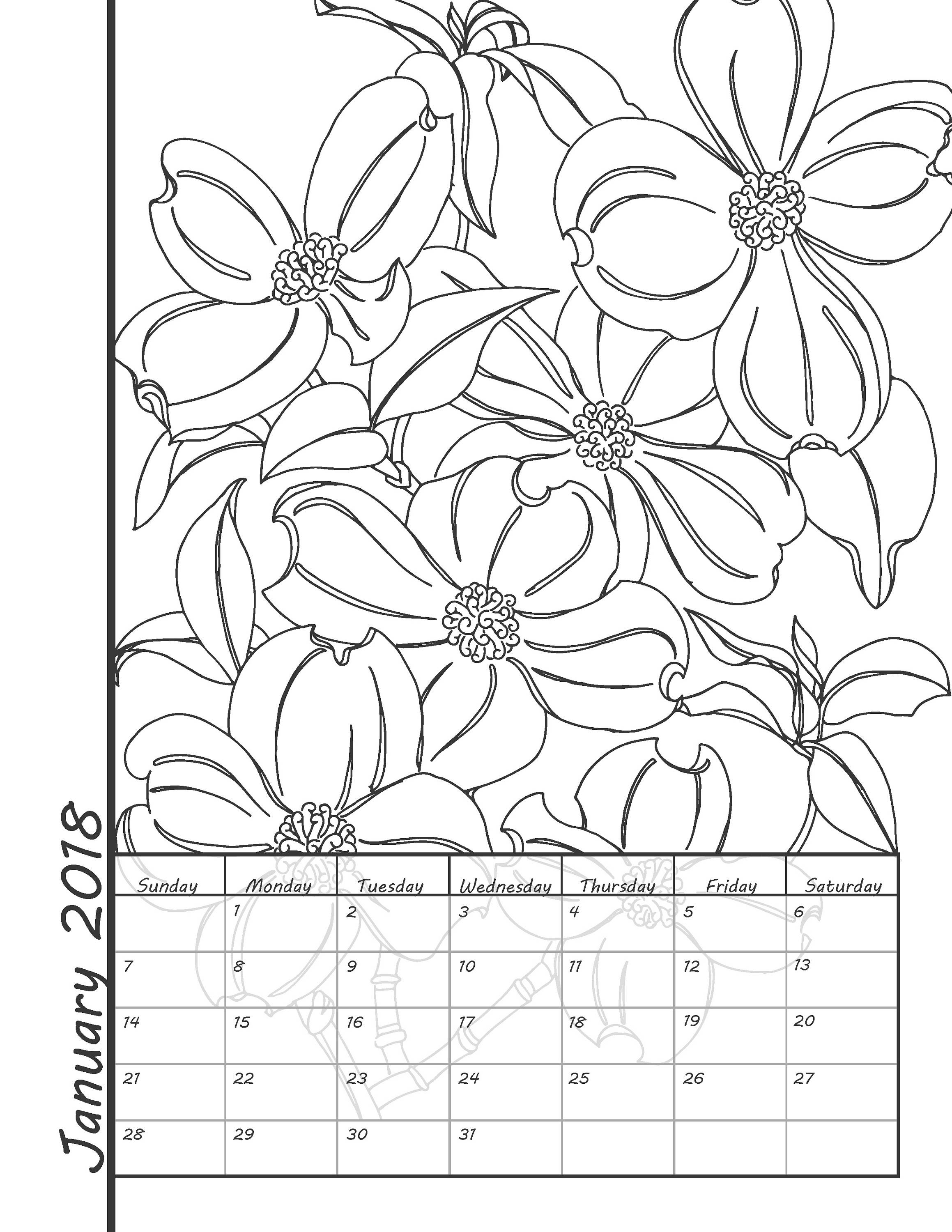 coloring calendar 2018