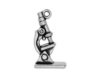6 Microscope Charms in Silver Tone - C2229