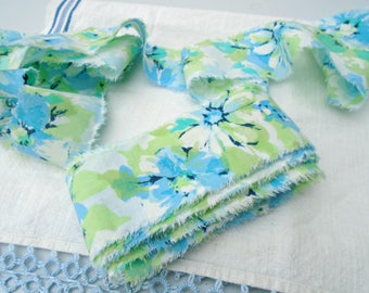 Vintage Blue Floral Ribbon / Retro Fabric Ribbon / Fabric Streamers / Hand Made Ribbon / Torn Ribbon / Ripped Ribbon / Crafting / Sewing