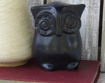 Vintage African Black Soapstone Owl Sculpture - Tribal African Carved Soapstone - African Art
