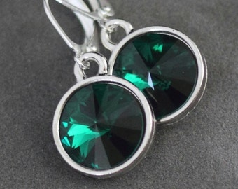 Emerald Drop Earrings, May Birthstone Earrings, Emerald Green Jewelry, Green Emerald Earrings, Crystal Birthstone Jewelry