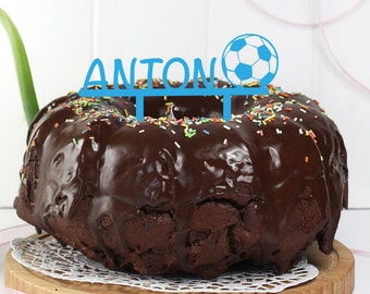 Kuchenstecker mit Namen und Fussball zum Geburtstag personalisiert Cake Topper