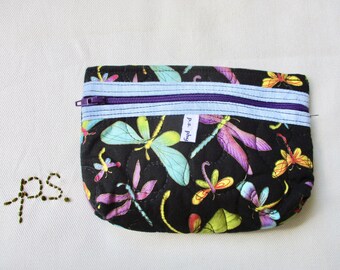 Quilted Colorful Dragonflies Pouch - Dragonflies Cell Phone or Camera Case