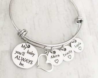 Personalized Bracelet for Mom - Mother's Name Charm Bracelet - Mother's Day Gift from Kids - My baby you'll always be