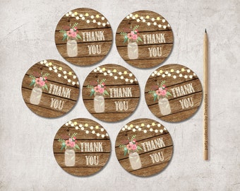 Thank you Tags Printable, Mason Jar Favor Tags, Rustic Thank you Tags, Printable Thank you tags, Thank you Stickers, Digital File