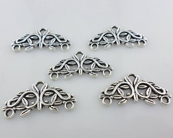 26/200pcs Tibetan silver 1-2 holes Leaves Crafts Connectors Charms