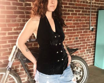 90's custom made black velvet halter top