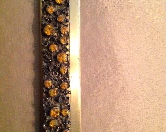 1950s Vintage Gold Metal Jeweled Comb