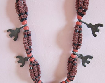 Berber Necklace Mixed Glass Beads with Woollen Cord Moroccan Sahara
