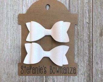 Hair Bows|White Glitter Hair Bows|Glitter Hair Bows|Pigtail Hair Bows|Fabric Hair Bows|Alligator Clip Hair Bows|Princess Hair Bows