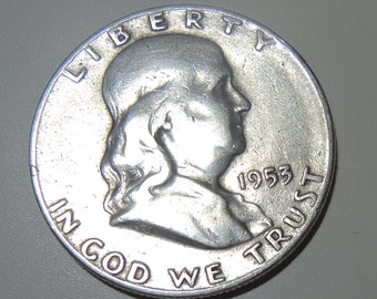 1953 Franklin Half Dollar, Vintage Half Dollar, Silver Half Dollar, Silver Coins, USA Coins, Rare Coins, FREE Shipping