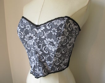 Vintage Lily of France Corset Bustier Lace Sheer Top
