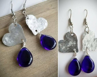 thumbnail image 2 of Handmade Cobalt Blue Crystal & Silver Plated Teardrop Drop Earrings (Hook Closure) 2 of 6