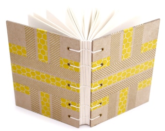 Yellow Striped Journal with Japanese paper tape - handmade by Ruth Bleakley - 160 Page Unlined Journal