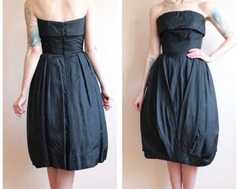 1950s Dress // Strapless Suzy Perette Party Dress // vintage 50s silk dress