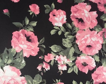 Pink Rose Floral Double Brushed Poly Knit