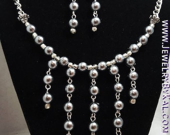 Gray and Silver Earrings and Necklace Statement Set