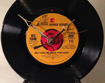 Recycled NEIL YOUNG 7" Record • Only Love Can Break Your Heart • Record Clock